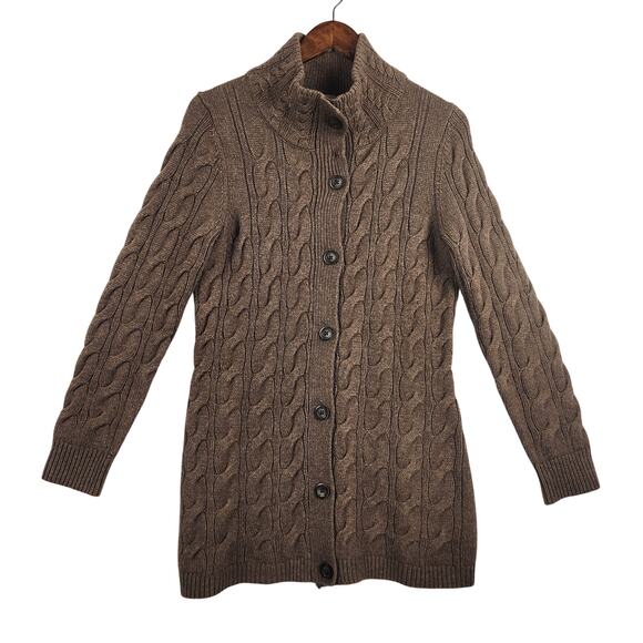 L.L.Bean Sweaters - L.L. Bean Cable Knit Cardigan Wool Blend Women’s SZ M Chocolate Brown
